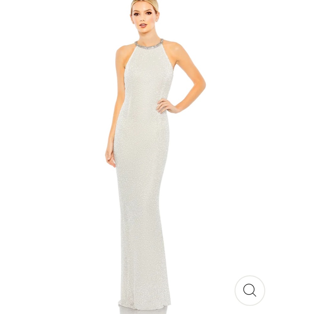 NWT Mac Duggal beaded halter neck column gown